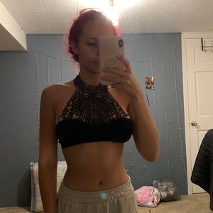 Black new crop top, Xs, sexy, 92% Nylon